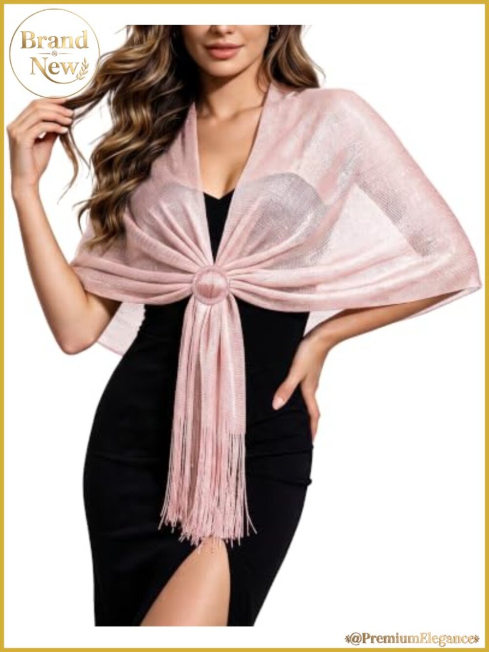 Metallic Glitter Shawl Wrap With Buckle for Evening Dresses